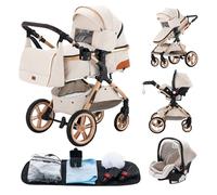 YAZOCO carrito bebe 3 en 1 Cochecito de Bebé Combinado Compacto Todoterreno Lujoso Paisaje Alto Cuatro Veces 0-36 Kg Sillas de paseo BastóN Plegable Accesorios CóModos (5 Crema)
