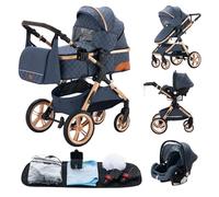 YAZOCO carrito bebe 3 en 1 Cochecito de Bebé Combinado Compacto Todoterreno Lujoso Paisaje Alto Cuatro Veces 0-36 Kg Sillas de paseo BastóN Plegable Accesorios CóModos (5 Azul)