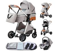 YAZOCO carrito bebe 3 en 1 Cochecito de Bebé Combinado Compacto Todoterreno Lujoso Paisaje Alto Cuatro Veces 0-36 Kg Sillas de paseo BastóN Plegable Accesorios CóModos (4 Gris plateado)