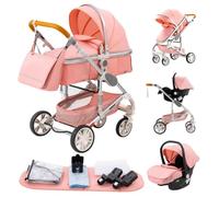 YAZOCO carrito bebe 3 en 1, Cochecito de Bebé Combinado Compacto Todoterreno Lujoso Paisaje Alto Cuatro Veces 0-36 Kg Sillas de paseo BastóN Plegable Accesorios CóModos (3 Rosa)