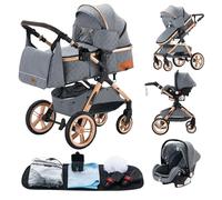 YAZOCO carrito bebe 3 en 1 Cochecito de Bebé Combinado Compacto Todoterreno Lujoso Paisaje Alto Cuatro Veces 0-36 Kg Sillas de paseo BastóN Plegable Accesorios CóModos (5 Gris)