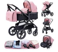 YAZOCO Carrito Bebe 3 en 1, Colapso Silla de Paseo Multifuncional Vista Alta Accesorios Cómodos Para Asientos (Rosa)