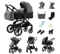 YAZOCO Carrito Bebe 3 en 1 Colapso Silla de Paseo Multifuncional Vista Alta Accesorios Cómodos Para Asientos (Gris)