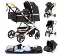 YAZOCO Carrito bebe 3 en 1 Plegable carro bebe 3 piezas compacto y reclinable silla de paseo, Accesorios de asiento, estante de vasos de agua, mosquitero (2 Negro)