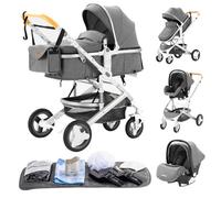 YAZOCO Carrito bebe 3 en 1 Plegable carro bebe 3 piezas compacto y reclinable silla de paseo, Accesorios de asiento, estante de vasos de agua, mosquitero (2 Gris)