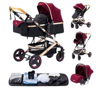 YAZOCO Carrito bebe 3 en 1 Plegable carro bebe 3 piezas compacto y reclinable silla de paseo, Accesorios de asiento, estante de vasos de agua, mosquitero (2 Rojo)