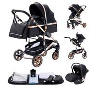 YAZOCO Carrito bebe 3 en 1 Plegable carro bebe 3 piezas compacto y reclinable silla de paseo, Accesorios de asiento, estante de vasos de agua, mosquitero (3 Negro)