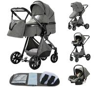YAZOCO Carrito bebe 3 en 1 Plegable carro bebe 3 piezas compacto y reclinable silla de paseo, Accesorios de asiento, estante de vasos de agua, mosquitero (4 Gris oscuro)