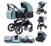 YAZOCO Carrito de Bebé 3 en 1, Cochecito de Bebé Combinado Compacto Todoterreno Lujoso Paisaje Alto Cuatro Veces 0-36 Kg Sillas de paseo BastóN Plegable Accesorios CóModos (1 Verde)