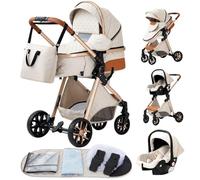 Yazoco Cochecito De Bebé 3 En 1 Cochecito De Bebé Combinado Compacto Todoterreno Lujoso Paisaje Alto Cuatro Veces 0-36 Kg Cochecito De Bebé BastóN Plegable Accesorios CóModos