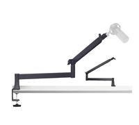 Yazoni Brazo de Micrófono, Soporte Bajo con Abrazadera de Escritorio, Adaptador de Rosca, Canal de Cables Oculto, Soporte Ajustable para Micrófono, Ideal para Podcast, Gaming, Streaming y Estudio