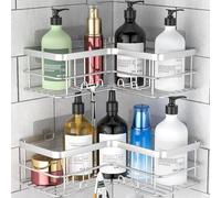 Yazoni Organizador de Ducha de Esquina, Paquete de 2, Organizador de Ducha sin taladrar, Estante esquinero para bañera de baño, Estante de Esquina de Acero Inoxidable para baño y Cocina (Plateado)
