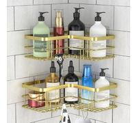 Yazoni Organizador de Ducha de Esquina, Paquete de 2, Organizador de Ducha sin taladrar, Estante esquinero para bañera de baño, Estante de Esquina de acero Inoxidable para baño y Cocina (Dorado)