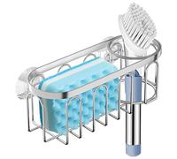 Yazoni Soporte de Esponja 2 en 1 para Fregadero de Cocina, Estante con Ventosa, Organizador sin Taladro, a Prueba de óxido, para Colocar el jabón y Cepillo de lavavajillas (Plata)