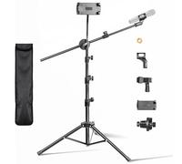 Yazoni Soporte de Micrófono 2 en 1 de Suelo, 88 a 158 cm, Soporte Dual para Tableta y Micrófono con Diseño de Cableado Oculto, Brazo Articulado, Cuello de Ganso y Bolsa de Transporte, para Canto