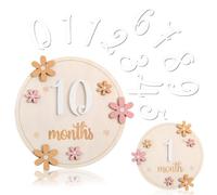 YAZWUR 1 Unidad Tarjetas Mensuales de Hitos para Bebé, Estilo Floral de Madera, Accesorios para Fotos de Bebé 0-12 Meses, Unisex