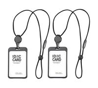 YAZWUR 2 Piezas Porta Carnet con Cinta Retráctil, Vertical Porta Tarjetas con Cordón, Soporte de Identificación con Lanyard Extensible para Oficina y Escuela (Negro)