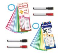 YAZWUR 26 Tarjetas de Cálculo Matemático - Juego de Aprendizaje de Tablas de Multiplicar y Dividir con 4 Rotuladores Borrables en Seco y 2 Anillas de Almacenamiento