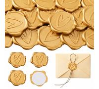 YAZWUR 30 Piezas Adhesivas Sellos de Cera Vintage Decoración Clásica para Invitaciones, Sobres, Cumpleaños y Fiestas (Corazón) (Dorado)