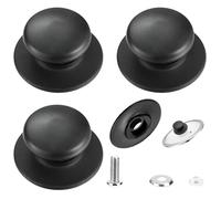 YAZWUR Pomo Universal para Olla, 3 Piezas, Manija para Asa, Mango de Sartenes, Perilla Sartenes, Tapadera y Tapo, Incluye Tornillo para Instalación (Diámetro: 6.2 cm) (Negro, Plástico)