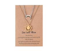 YAZWUR Set de 2 Collares para Parejas/Amigas con Diseño Minimalista de Sol y Luna, Tarjeta de Deseos Impresa, Cadena de Acero Inoxidable y Colgante de Titanio, Diseño Encajable (Oro y Plata)