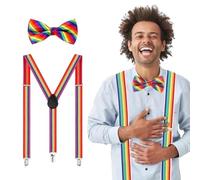 YAZWUR Tirantes con Pajarita Arcoíris para Mujer y Hombre, Ajustables, Accesorio para Carnaval, Disfraz de Payaso, Halloween