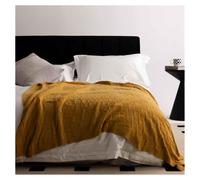 YB-FCJKPA 100% Cotton Solid Knit Throw Blankets, Soft Cozy Decorative Blanket, Machine Washable Throws for Couch Sofa Bed (Yellow)