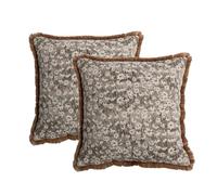 YB-FCJKPA 2PCS Funda de Almohada Floral con Flecos, Vintage Pillowcase (Coffee)