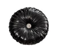 YB-FCJKPA Cojín Redondo de Lentejuelas de Color Sólido, Cojines Metálicos Plisados de Calabaza Hechos a Mano, Cojín Decorativo Circular de Imitación Cuero para Decoración del Hogar (Black)
