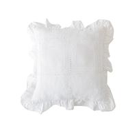 YB-FCJKPA French Romance Pastoral Cushion Cover 45x45cm Ruffle Edge Lace Cotton Flower Embroidered Throw Pillow Cover for Sofa Home Decor (A)