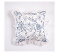 YB-FCJKPA French Romance Pastoral Cushion Cover 45x45cm Ruffle Edge Lace Cotton Flower Embroidered Throw Pillow Cover for Sofa Home Decor (H)