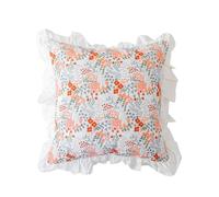 YB-FCJKPA French Romance Pastoral Cushion Cover 45x45cm Ruffle Edge Lace Cotton Flower Embroidered Throw Pillow Cover for Sofa Home Decor (E)