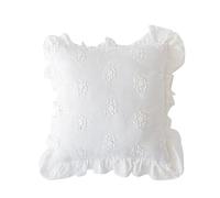 YB-FCJKPA French Romance Pastoral Cushion Cover 45x45cm Ruffle Edge Lace Cotton Flower Embroidered Throw Pillow Cover for Sofa Home Decor (C)