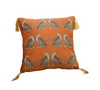 YB-FCJKPA Leopard Printed Velvet Throw Pillow Covers with Gold Tassels Soft Cushion Case for Sofa Living Room Bed Home Decor (Orange-45x45cm)