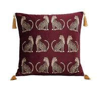 YB-FCJKPA Leopard Printed Velvet Throw Pillow Covers with Gold Tassels Soft Cushion Case for Sofa Living Room Bed Home Decor (Wine Red-45x45cm)