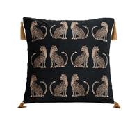 YB-FCJKPA Leopard Printed Velvet Throw Pillow Covers with Gold Tassels Soft Cushion Case for Sofa Living Room Bed Home Decor (Black-45x45cm)