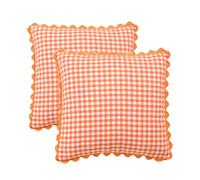 YB-FCJKPA Pack of 2 Checkered Yarn-dyed Throw Pillow Covers with Wavy Edge, Vintage Breathable Soft Plaid Pillowcase Decorative Cushion Covers for Home Decor (Orange)
