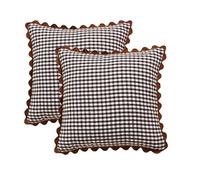 YB-FCJKPA Pack of 2 Checkered Yarn-dyed Throw Pillow Covers with Wavy Edge, Vintage Breathable Soft Plaid Pillowcase Decorative Cushion Covers for Home Decor (Coffee)