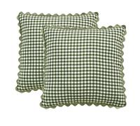 YB-FCJKPA Pack of 2 Checkered Yarn-dyed Throw Pillow Covers with Wavy Edge, Vintage Breathable Soft Plaid Pillowcase Decorative Cushion Covers for Home Decor (Green)