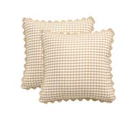 YB-FCJKPA Pack of 2 Checkered Yarn-dyed Throw Pillow Covers with Wavy Edge, Vintage Breathable Soft Plaid Pillowcase Decorative Cushion Covers for Home Decor (Khaki)