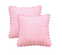 YB-FCJKPA Pack of 2 Checkered Yarn-dyed Throw Pillow Covers with Wavy Edge, Vintage Breathable Soft Plaid Pillowcase Decorative Cushion Covers for Home Decor (Pink)