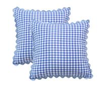 YB-FCJKPA Pack of 2 Checkered Yarn-dyed Throw Pillow Covers with Wavy Edge, Vintage Breathable Soft Plaid Pillowcase Decorative Cushion Covers for Home Decor (Blue)