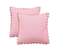 YB-FCJKPA Pack of 2 Checkered Yarn-dyed Throw Pillow Covers with Wavy Edge, Vintage Breathable Soft Plaid Pillowcase Decorative Cushion Covers for Home Decor (Watermelon Red)