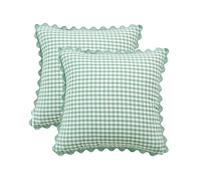 YB-FCJKPA Pack of 2 Checkered Yarn-dyed Throw Pillow Covers with Wavy Edge, Vintage Breathable Soft Plaid Pillowcase Decorative Cushion Covers for Home Decor (Bean Green)