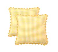 YB-FCJKPA Pack of 2 Checkered Yarn-dyed Throw Pillow Covers with Wavy Edge, Vintage Breathable Soft Plaid Pillowcase Decorative Cushion Covers for Home Decor (Yellow)