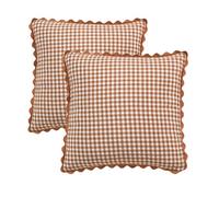 YB-FCJKPA Pack of 2 Checkered Yarn-dyed Throw Pillow Covers with Wavy Edge, Vintage Breathable Soft Plaid Pillowcase Decorative Cushion Covers for Home Decor (Caramel)