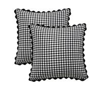 YB-FCJKPA Pack of 2 Checkered Yarn-dyed Throw Pillow Covers with Wavy Edge, Vintage Breathable Soft Plaid Pillowcase Decorative Cushion Covers for Home Decor (Black)