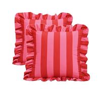 YB-FCJKPA Pack of 2 Striped Ruffled Velvet Throw Pillow Covers Soft Contrast Color Cushion Case for Sofa Living Room Bed Home Decor, 18 x 18 Inch (E)
