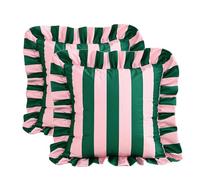 YB-FCJKPA Pack of 2 Striped Ruffled Velvet Throw Pillow Covers Soft Contrast Color Cushion Case for Sofa Living Room Bed Home Decor, 18 x 18 Inch (B)
