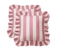 YB-FCJKPA Pack of 2 Striped Ruffled Velvet Throw Pillow Covers Soft Contrast Color Cushion Case for Sofa Living Room Bed Home Decor, 18 x 18 Inch (H)